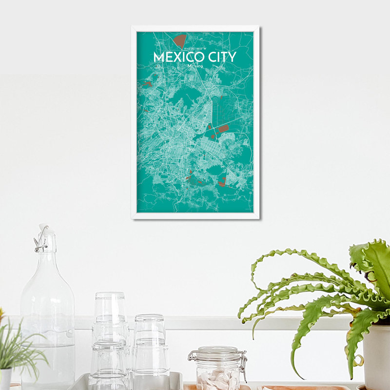 «Mexico City Map», impression, H 17 po x l 11 po, Vert / brun
