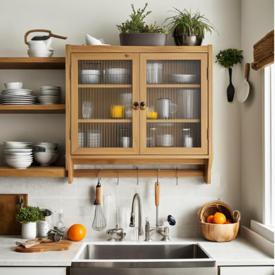 Armoire murale en bois avec portes en verre