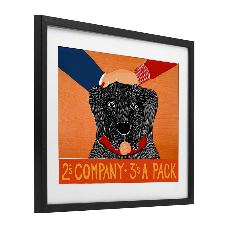 «2's Company Dog», reproduction encadrée sous verre, conception par Stephen Huneck, H 17 po x l 21 po, Cadre noir minuit