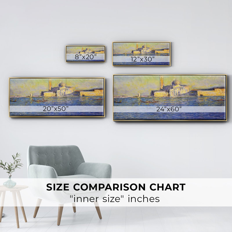 " San Giorgio Maggiore, 1908 03 ", H 12 po x l 30 po x P 1,5 po, Toile avec cadre flottant or