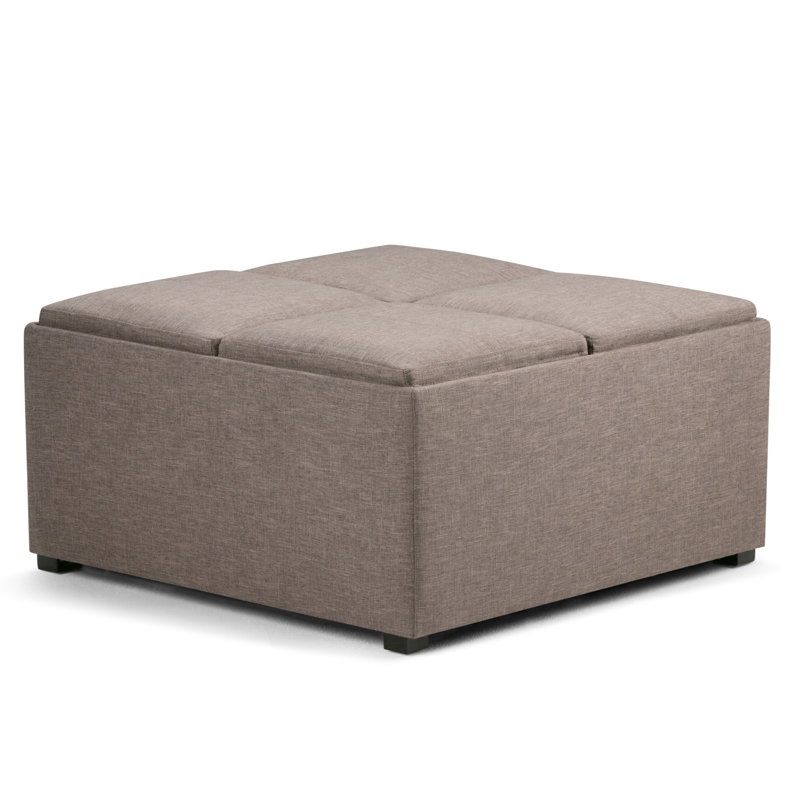 Repose-pieds de rangement pour table basse moderne en tissu d'aspect lin de 35 po avec 4 plateaux rabattables Avalon