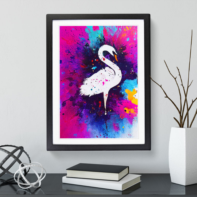 Swan Paint Splash - Framed Print, Black Framed, 46cm H x 34cm W x 2cm D