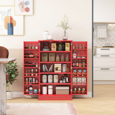 Rangement de cuisine autoportant de 41 po, rouge, avec 12 tablettes de porte et armoire bien rangée, rangement polyvalent