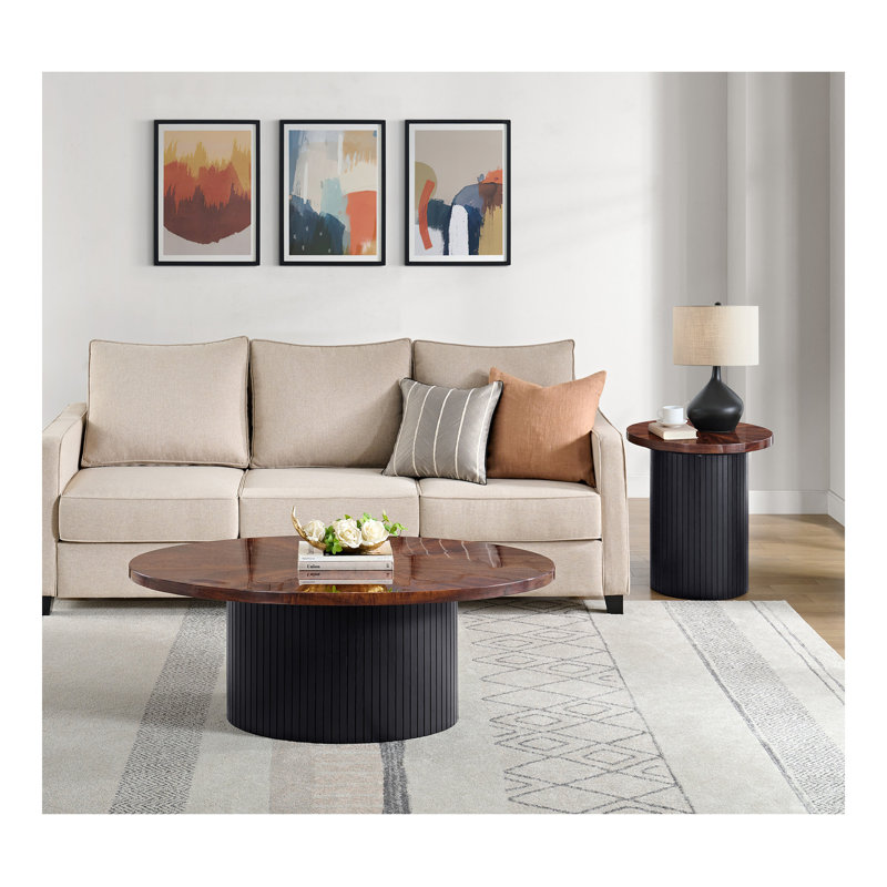 Ensemble de tables d'appoint 2 pièces en cerisier et noir-Rosemond Rosemond