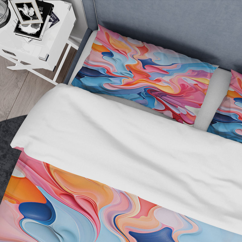 Ensemble de housse de couette à encre liquide bleue et mauve abstraite, Housse de couette pour très grand lit