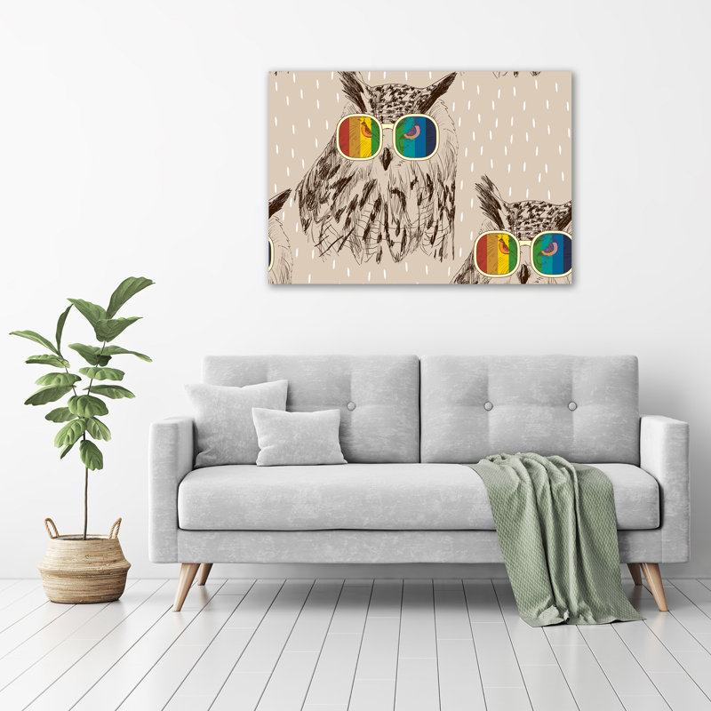 Owls In Glasses - Wrapped Canvas Print