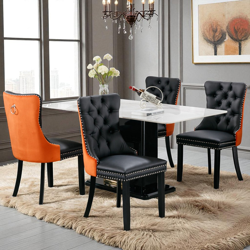 Chaises de salle à manger rembourrées Seita, 4, Noir / Orange, Noir