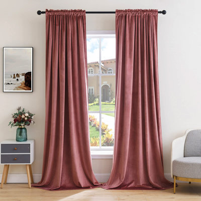 Dusty Rose Pink Velvet Curtains Thermal Insulated Blackout Curtain Drapes For Bedroom Living Room Darkening 84 Inches Long Curtains Panels Rod Pocket Set Of 2