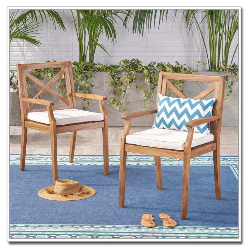 Outdoor Acacia Wood Patio Armchair,for Backyard, Poolside, Garden, Cream