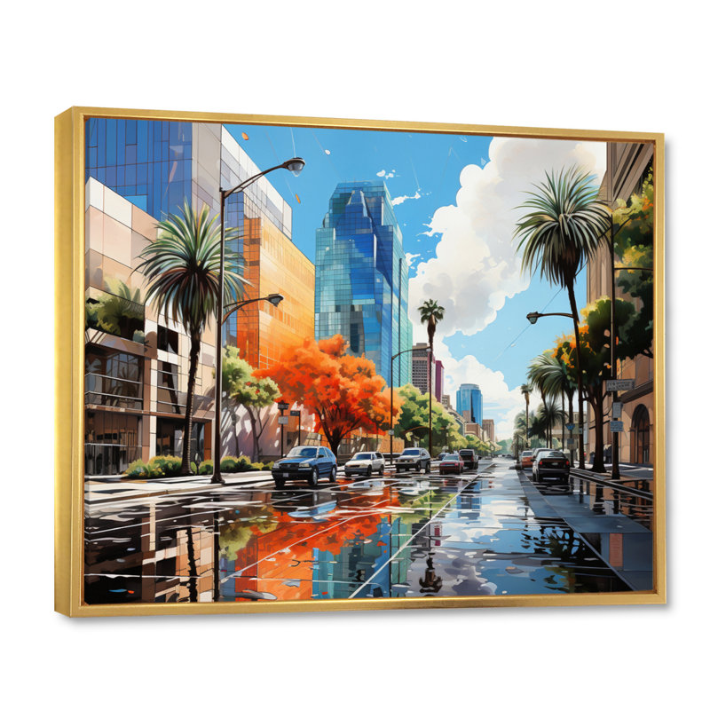 Pop Los Angeles I sur impression sur toile, 24" H x 32" W, Cadre flottant doré