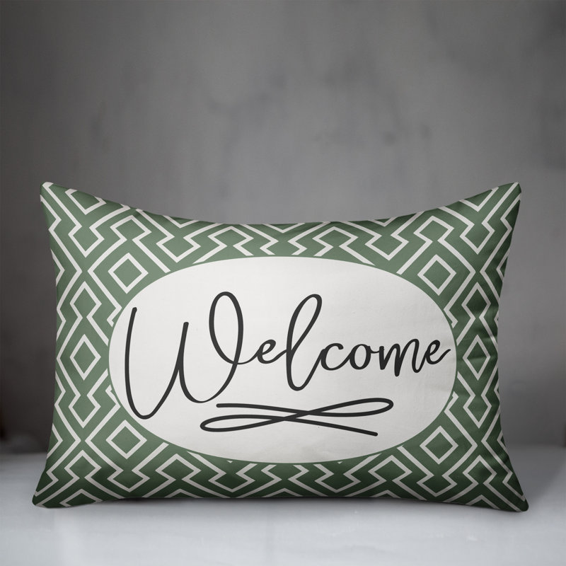 Geometric Outdoor Reversible Throw Pillow, Green