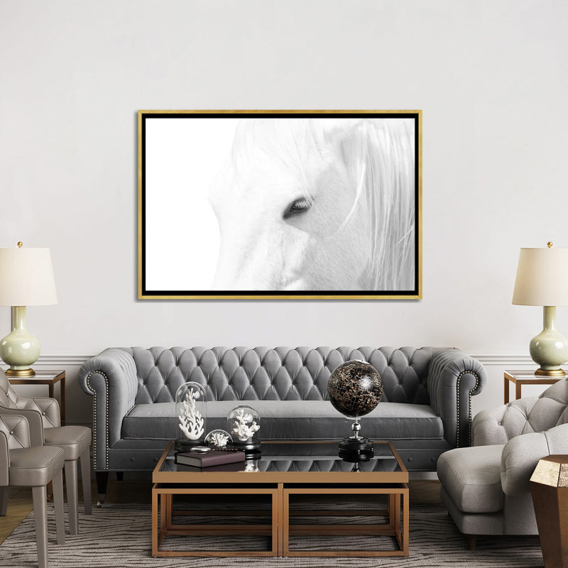 « Cheval blanc » par Marco Carmassi-impression d’art graphique, Toile encadrée d'or, Pas de tapis, H 40 po x l 60 po x 1,5 po