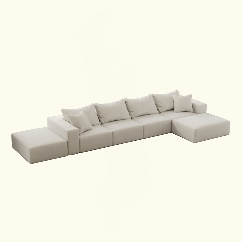 Tomeco Upholstered Boneless L-Shape Sectional Sofa with 7 pillows, Beige Chenille