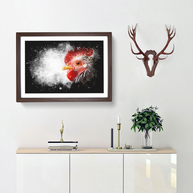 Grey Rooster Looking West - Picture Frame Graphic Art Print, 45cm H x 63cm W x 2cm D, Walnut Framed