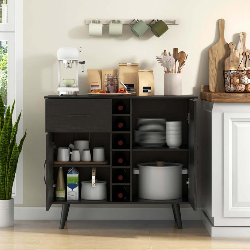 Buffet de cuisine 2 portes avec tiroirs et tablettes réglables noir