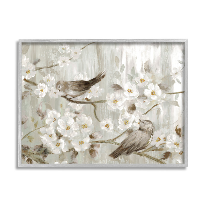 «Birds On Spring Blossom Tree Branches Farmhouse», peinture sur toile tendue par Nan, H 16 po x l 20 po x P 1,5 po