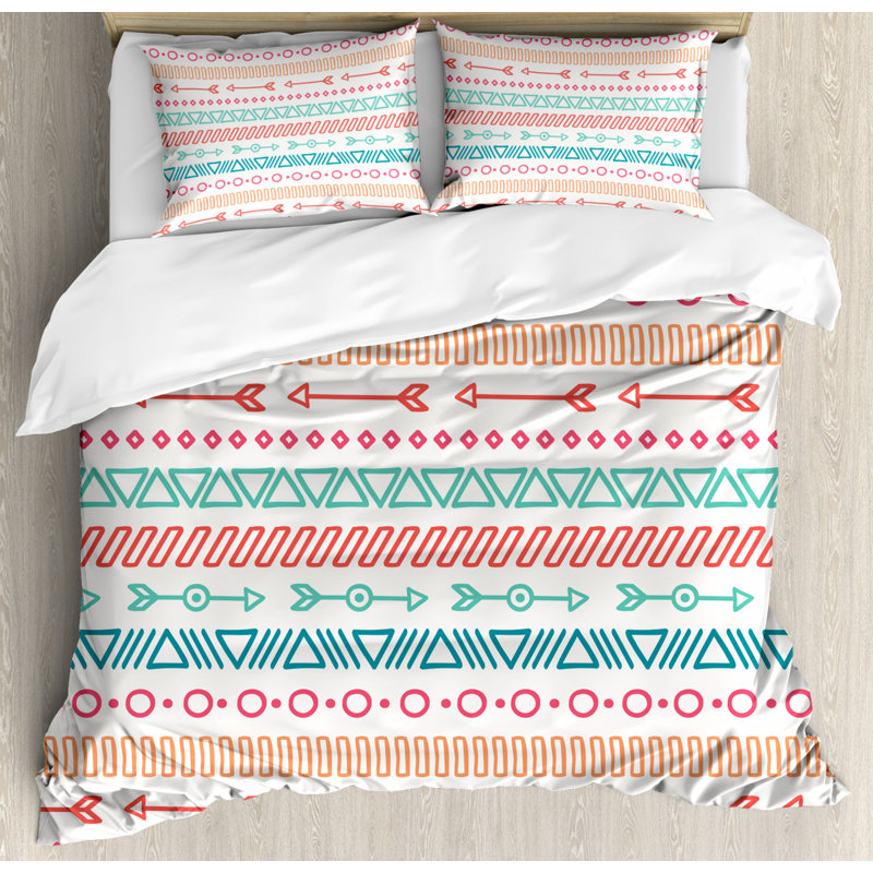 King Multicolor Geometric Pattern Duvet Cover Set
