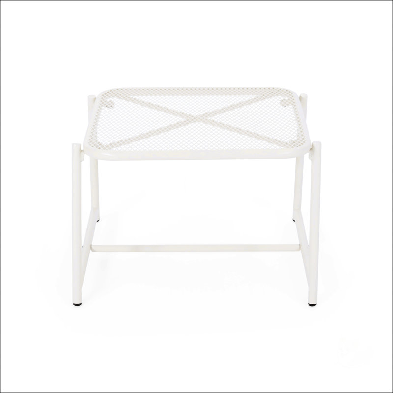Modern Mesh Top Side Table With Sled Base, Perfect For Enhancing Outdoor Spaces And Adding A Touch Of Style., Matte White