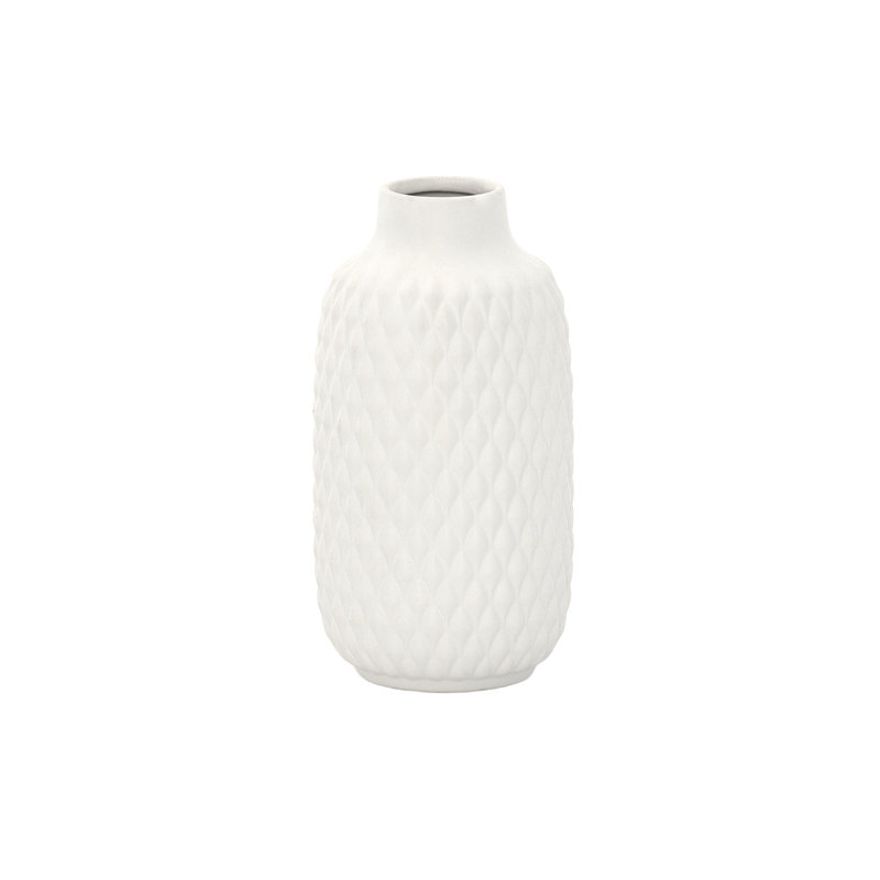 Ceramic Round Cylinder Bottle Vase Matte Finish White, 10" H x 5.25" W x 5.25" D