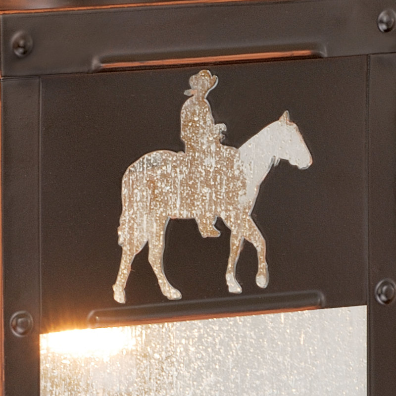 Applique murale d'extérieur en bronze bruni rustique à 1 lumière San Dimas H 13 po en acier durable, abat-jour en verre bullé transparent, compatible avec les DEL, à utiliser pour la porte d'entrée ou de garage du porche extérieur