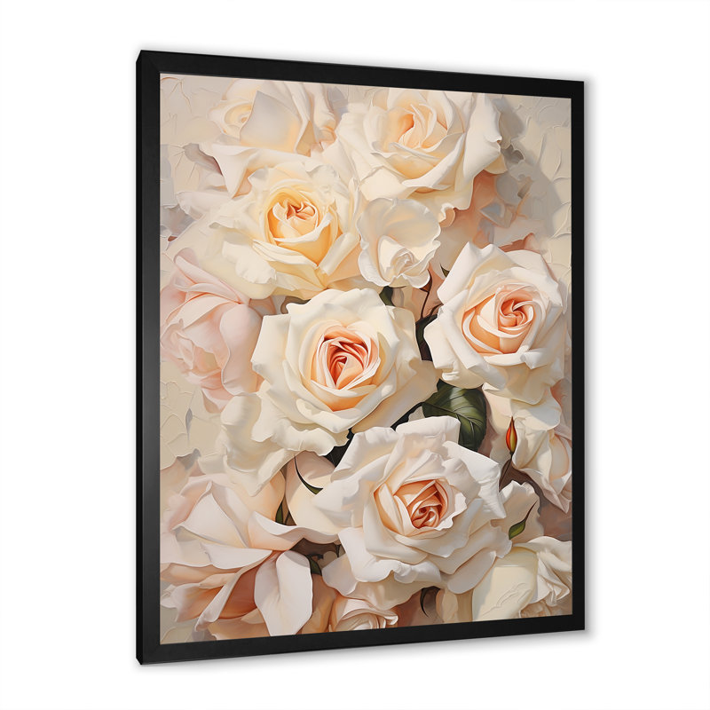 «Minimalisme beige roses passion II - roses, impressions d'art mural», H 20 po x l 12 po, Cadre photo blanc