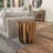 Ranier Brown Teak Wood Handmade Live Edge Tree Branch Side End Accent Table with Clear Glass Top