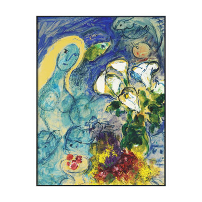 Impression sur toile encadrée, "Le vase et la femme" par Marc Chagall, art mural pour le salon, décorations de bureau à domicile (cadre de couleur bois mince, 12 po x 16 po)
