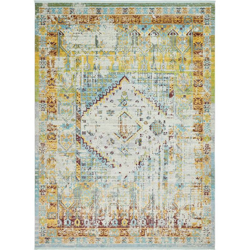 Tapis à motif oriental bleu clair Folmar, Rectangle 4 pi 3 po x 6 pi 1 po