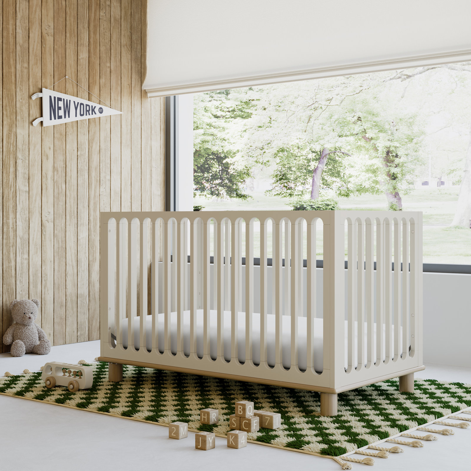 Sicily Deluxe 3-In-1 Convertible Crib With Bonus Toddler Guardrail, Frosted Oat/Driftwood, Crib