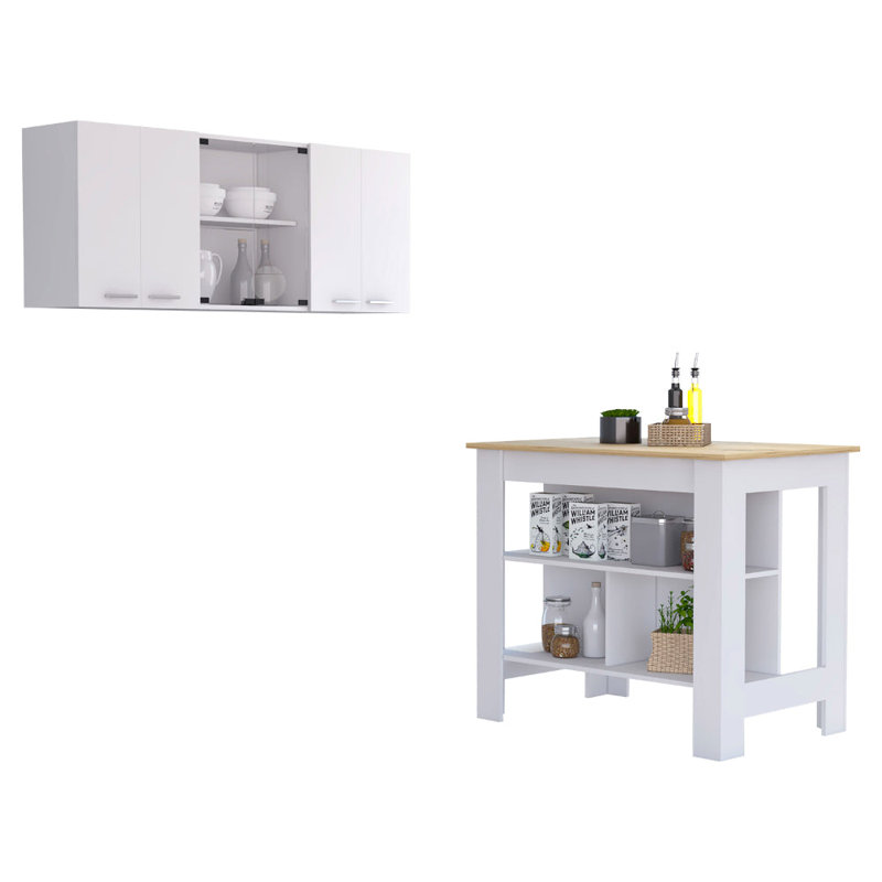 Herblay Wood Kitchen Island, Beige/White