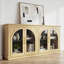 Meuble télé 65 po avec tablettes réglables, buffet d'appoint et buffet avec porte en verre arquée, couleur naturelle-1219409148