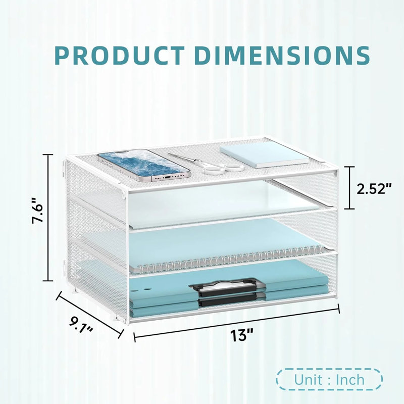Support de rangement à 3 niveaux pour bac à papier, boîte de rangement en filet métallique, organisateurs de bureau et accessoires