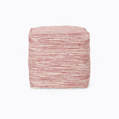 Cotton Square Pouf, Red And White