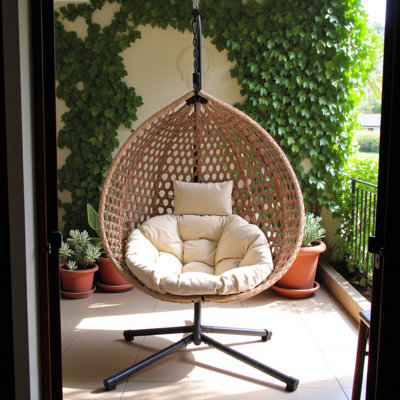 Sturdy Hammock Chair With Stand,durable Hanging Egg Chair With Rattan Weaving ,comfortable Indoor Outdoor Swing Chairs With Soft Removable Cushion,suitable For Balcony, Bedroom,or Garden