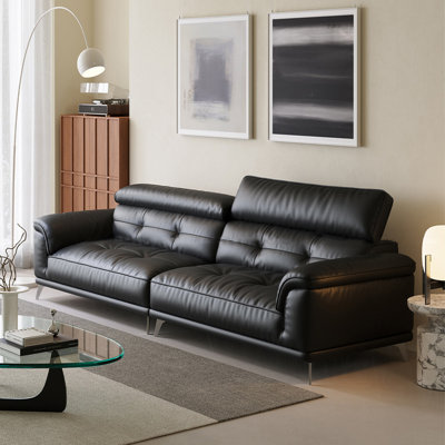Canapé modulaire noir en cuir véritable