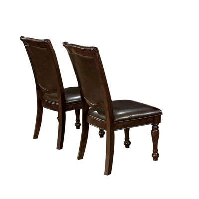Brown Cherry Finish Dining Chairs Of 2, Upholstery, Padded Seat And Back, Turned Legs For Luxury Home Area Transitional & , Sophisticated Office Space
