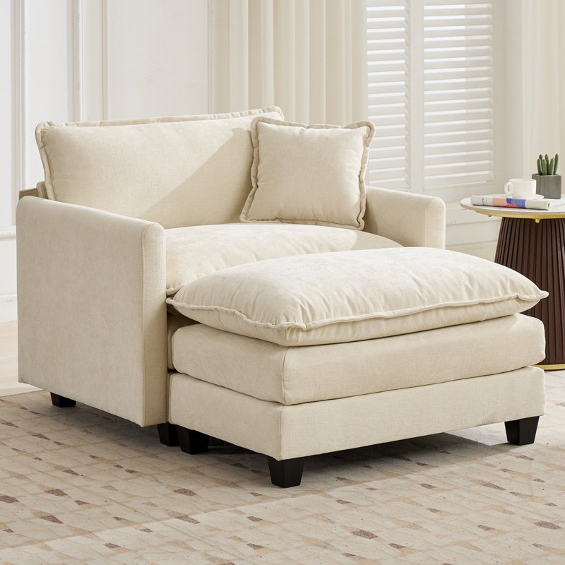 Schmucker 42'' W Oversized Accent Chair, Deep Seat Chenille Cloud Sofa Chair With Ottoman, Beige