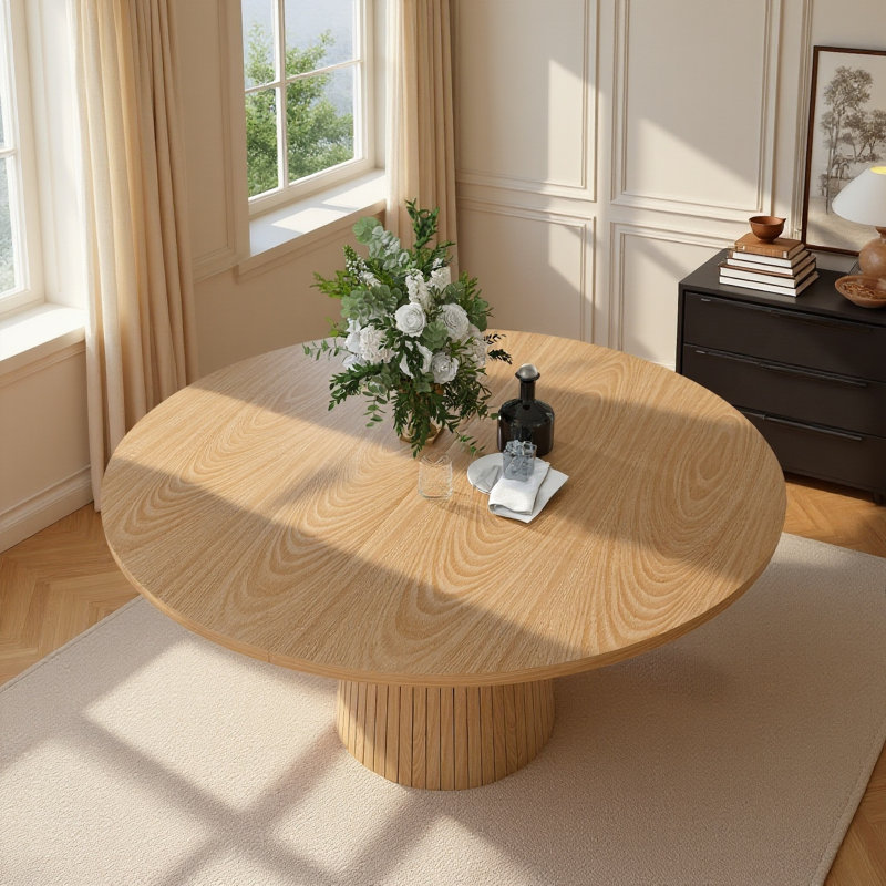 Table de salle à manger en chêne naturel 47 po pour 4 personnes, table de ferme de style Mid-Century moderne avec base en bois rayé