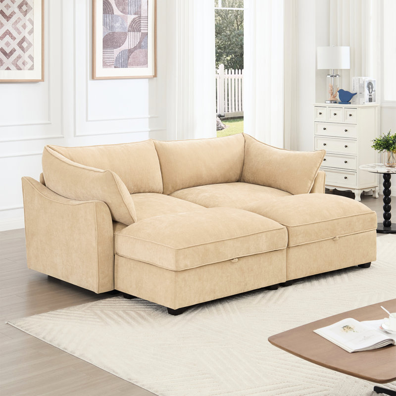 Wheat Tone 2 avec rangement, revêtement en chenille, coussins en forme de croissant, bordures passepoilées des accoudoirs, s'adapte aux espaces intérieurs colorés et cachés dans les sièges et les enveloppes douces, idéal pour différents décors