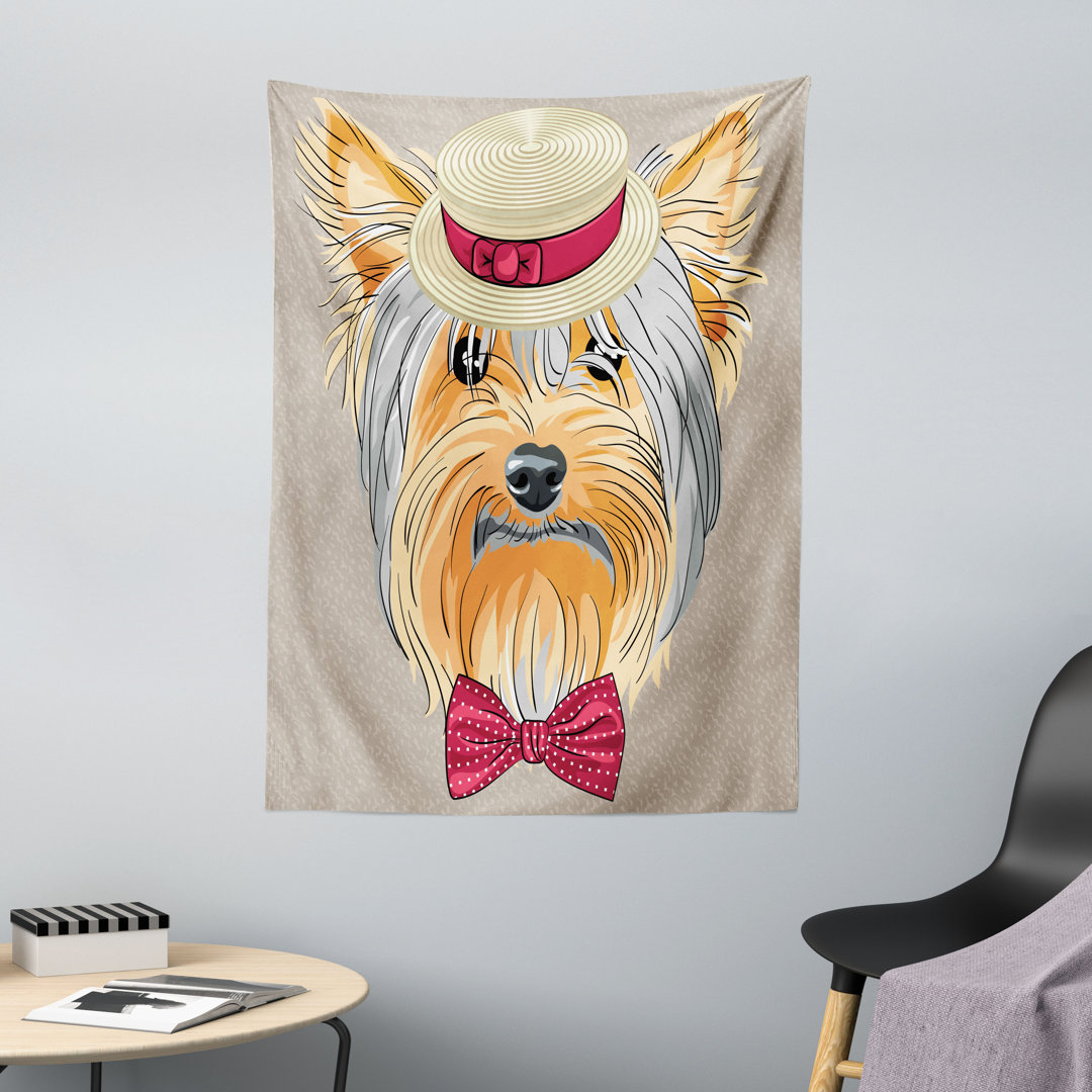 Wandteppich, Hipster Gentleman Hund, Yorkie, Aprikose Mehrfarbig