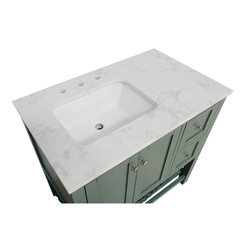 Ensemble de meuble-lavabo simple 36 po Binne, Vert sauge, Carrara d'ingénierie