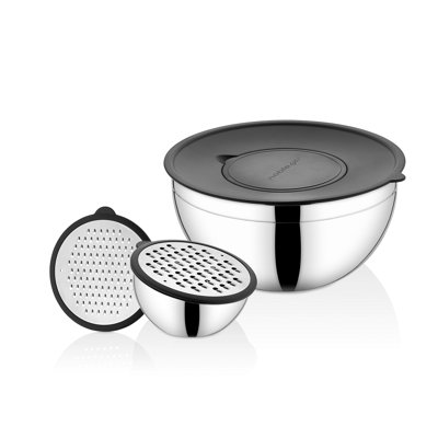 Premium Stainless Steel Storage Box Set (6 Pieces), Steel Color, 10.2 x 10.2 x 5.3 inches | 100% BPA Free, Dishwasher-Safe with 2 Graters and Plastic Lids | Ideal for Kitchen Organization & Meal Prep
