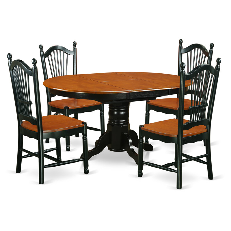 L'ensemble de mobilier de salle à manger 5 pièces comprend une table ovale en bois avec un papillon et 4 chaises de cuisine, noir et cerise