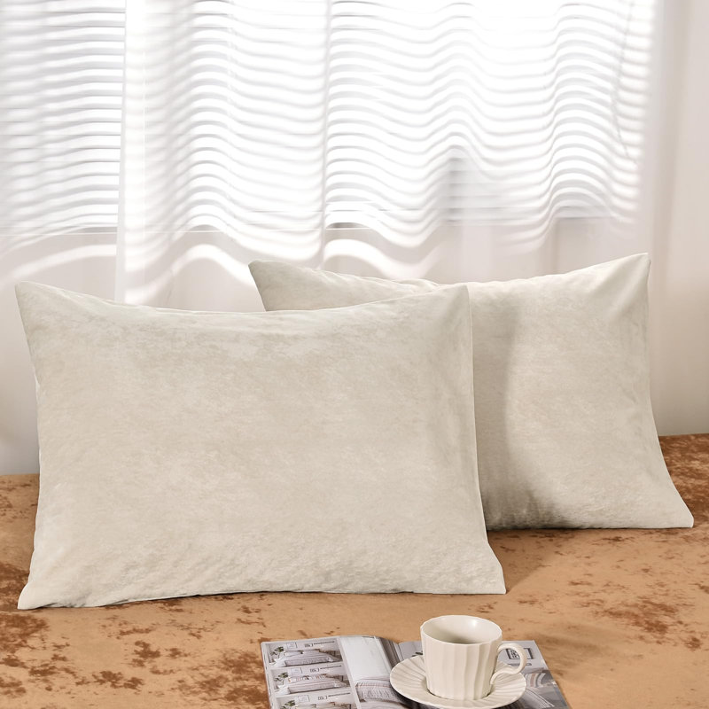 PHF Super Soft Velvet Pillowcases, 2 Pack Luxury Cozy Warm Pillow Shams Covers with Envelope Closure, Sand, 20x26"