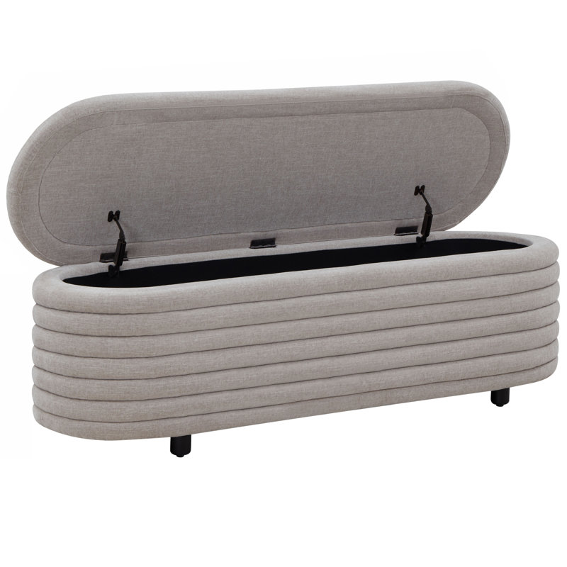 Banc de rangement rembourré Delray, Tissu gris clair