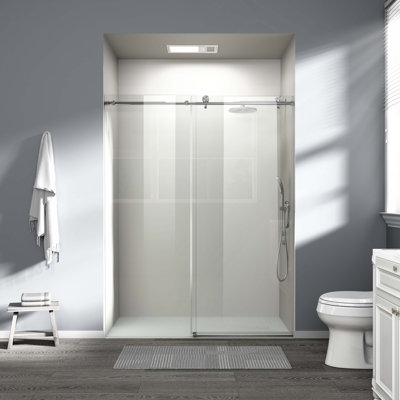 56" - 60" W X 76" H Single Sliding Shower Door, Frameless Bathroom Sliding Door With 1/4" (6Mm) Tempered Glass For Walk-In Shower