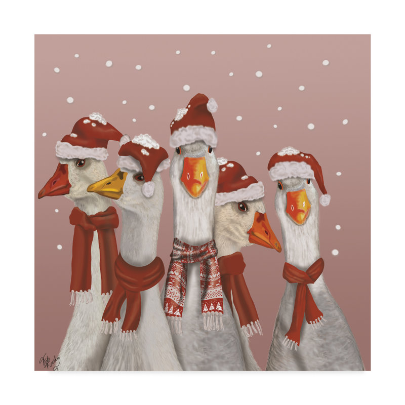 « christmas gaggle of oies », reproduction d’impression sur toile tendue, H 35 po x l 35 po x P 2 po