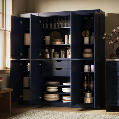 100% Solid Wood 65" Pantry Cabinet with Shaker Doors, 2-Drawers and Adjustable Shelves