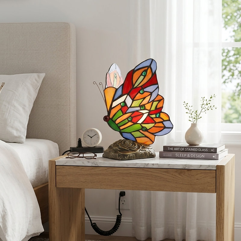 Lampe de table en forme de papillon de style Tiffany - culot E26 / avec prise us,  9.4'' H X 5.7'' W X 4'' D