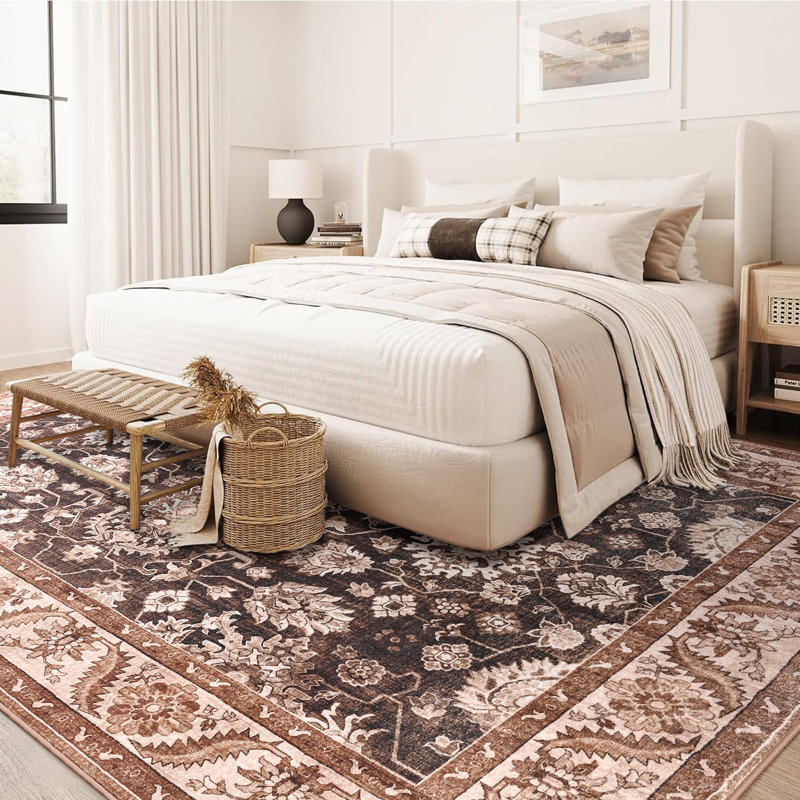 Tapis à motif floral lavable Fillender, Rectangle 5 pi x 7 pi 1 po